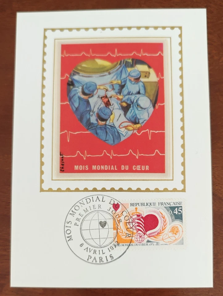 Mois Mondial du Coeur, medecine CARTE FDC SOIE 1er jour 1972 - Photo 1/1