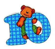 teddy bear number fabric applique iron on #10 blue not embroidered 2 inch 1pc