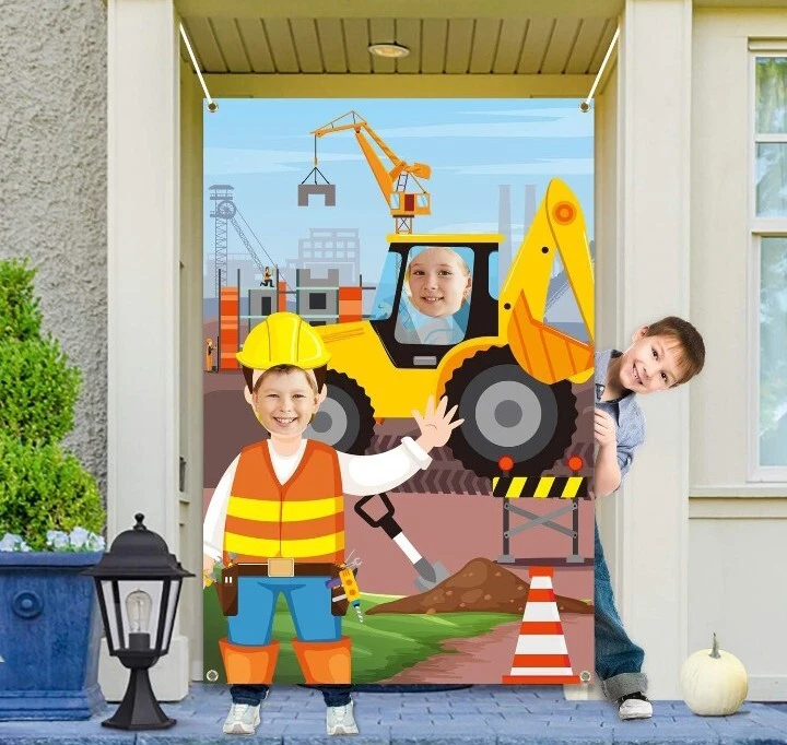 Constuction Truck Photo Banner For Birthday Party For Kids With Hanging Rope - Image 2 of 4