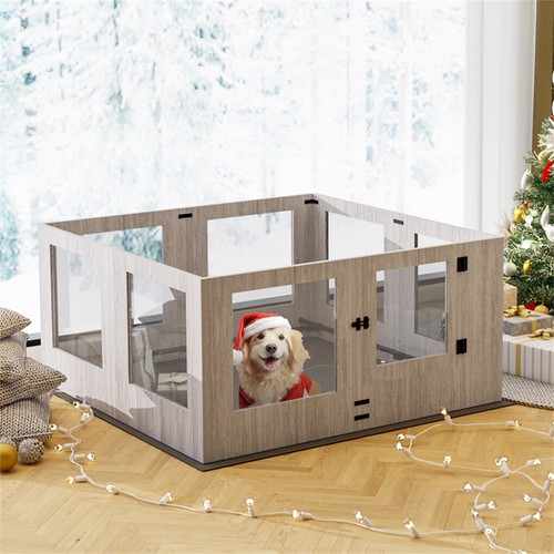 8/14 Panels Dog Whelping Box Safe Tempered Glass Pet Playpen w/ Protective Ledge - Picture 22 of 38