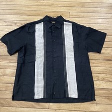 CUBAVERA Ramie Rayon Shirt Men XL Guayabera Cubano Vtg 90s Vertical Stripe Black
