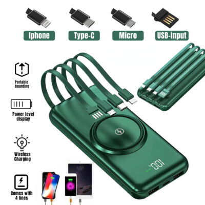 2 USB 900000mAh Wireless Power Bank Portable Super Fast Charger External Battery