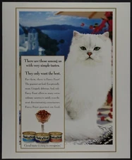 White Cat Fancy Feast Pet Food Vintage Print Ad October 1997