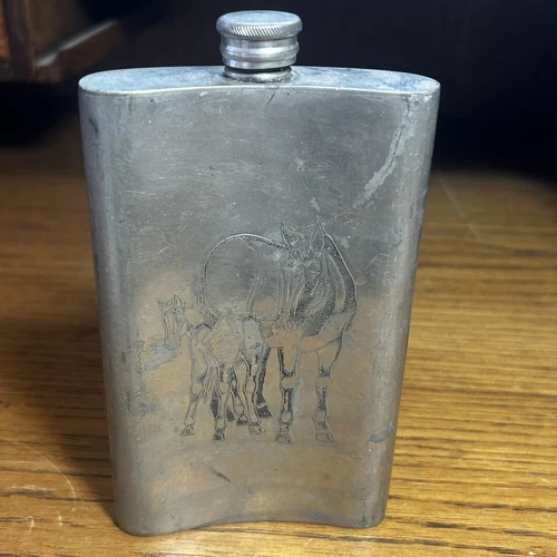 Vintage Orvis Sheffield England Silver Sheffield Horse Design Flask 8oz - Picture 3 of 6