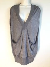 MICHEAL STARS Rayon MetAllic Knit Front Pocket V Neck Drape Sweater Tunic Top 1