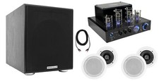 BluTube Tube Amplifier/Home Theater Receiver 4 5.25" White Ceiling Speakers Sub