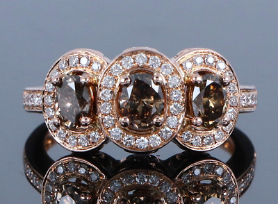 950 $ Levian Cocktailring 18 K Rotgold drei Steine oval Schokolade Diamant Heiligenschein