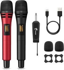 TONOR TW320 Wireless Microphones, 2x UHF Cordless Handheld Dynamic Mics with 6.3