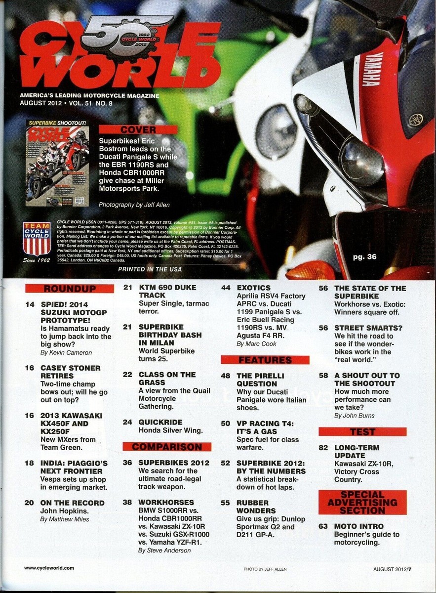 Cycle World Magazine August 2012 Superbike Shootout! | eBay