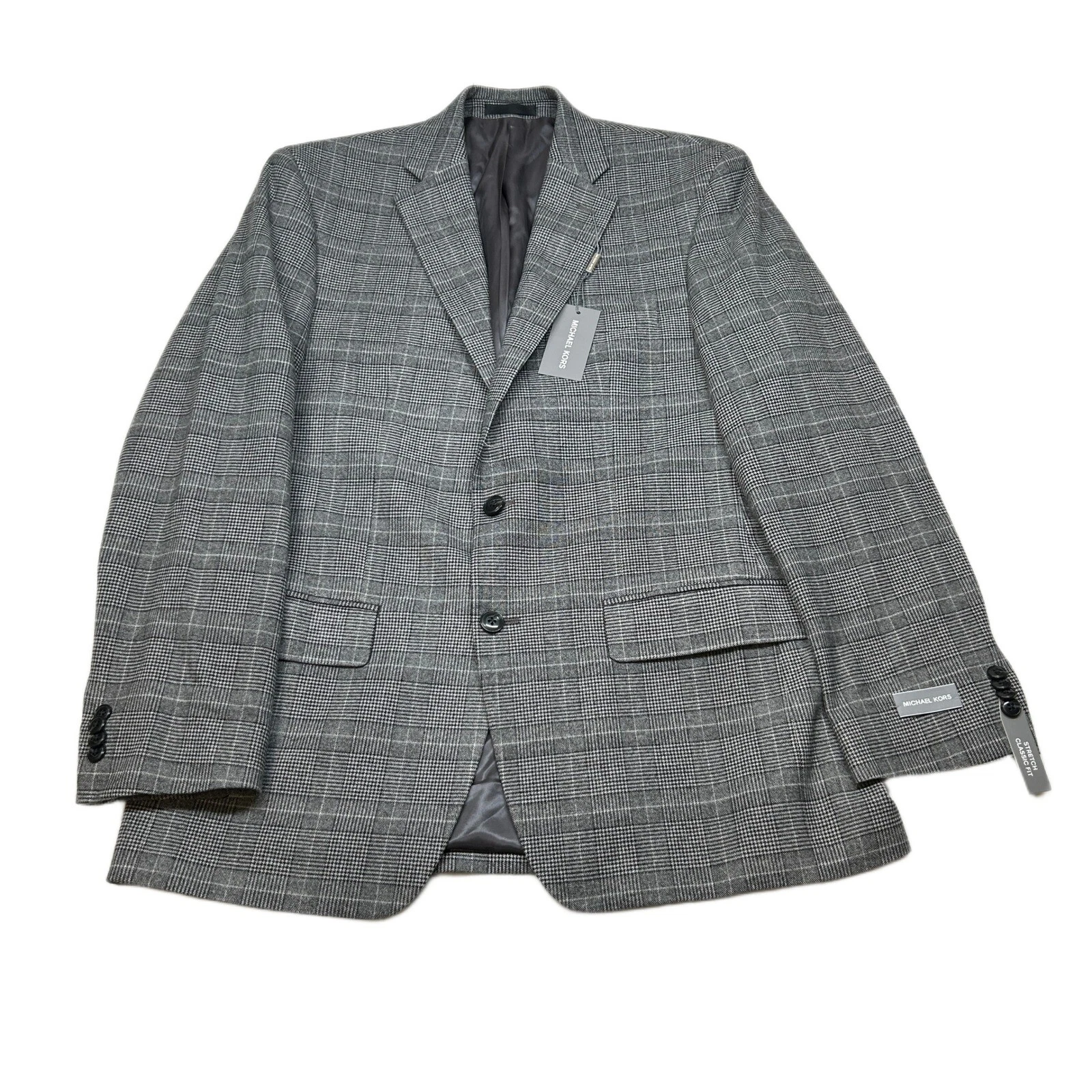 Cappotto sportivo Michael Kors Kent uomo 40R 40 nero bianco quadri elasticizzato classico $295