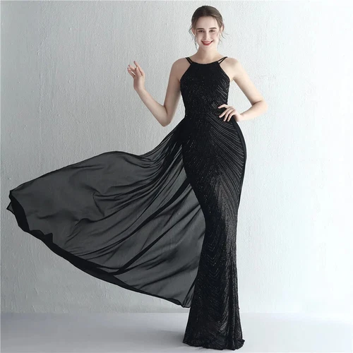 Elegant Gold Sequins Dress Evening Party Women Long Formal Evening Prom Dresses - Picture 27 of 30