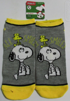 Snoopy Peanuts Woodstock No Show Socks Ankle Size 5-10 Gray All Smiles 1 Pr