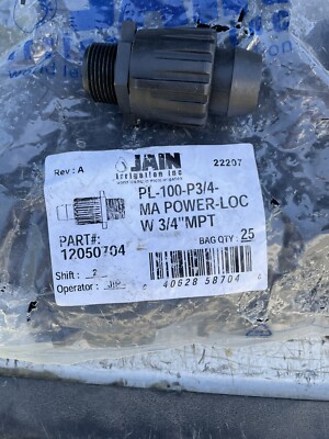 (25) Jain PL-100-P3/4-MA POWER-LOC W 3/4''MPT