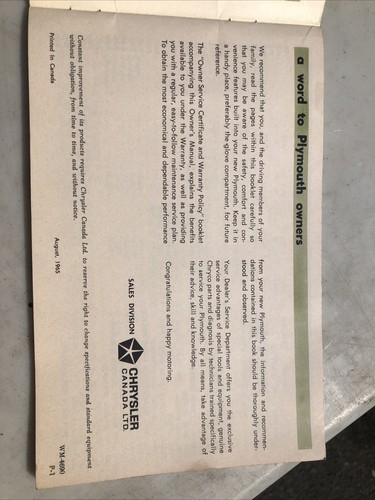 1966 PLYMOUTH CHRYCO OPERATOR MANUAL 100% FACTORY OEM N OWNER DEALER BROCHURE - Picture 4 of 11