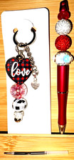 HAND MADE BEAD PEN AND BEAD KEY CHAIN  INK REFILL- Valentines day
