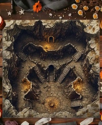 D&D Höhle Höhle Ruinen Schlachtkarte Stoff RPG Dungeon Grundriss Tischset 75x75cm
