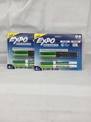 2 pack Expo Mixed Marker Set 4 Count Green NWT Wet & Dry Erase Fine Tip Markers