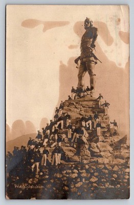 RPPC Fridtjofstatuen Vangsnes Norway Mittet & Co. Statue & Uniformed Men