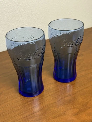 Vintage Coke Glasses Pack of 2 Coca Cola Glasses Cobalt Blue