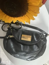 Marc Jacobs Black Leather Crossbody Bag With Gold Detailing