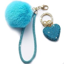 Cute Heart Keychains for Women, Bling Key chain Accessories Girly Wristlet Blue