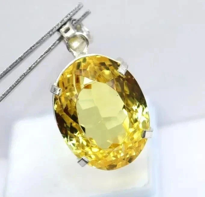 Colgante de piedras preciosas sueltas de plata de ley 925 corte ovalado amarillo topacio 76 quilates certificado Foto 3 de 4