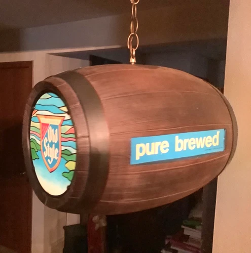 Vintage Heileman's Old Style Beer Keg Light-up Rotating Sign, Working