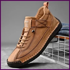 Handmade Leather Men Shoes Casual Slip On Loafers Breathable Leather Shoes