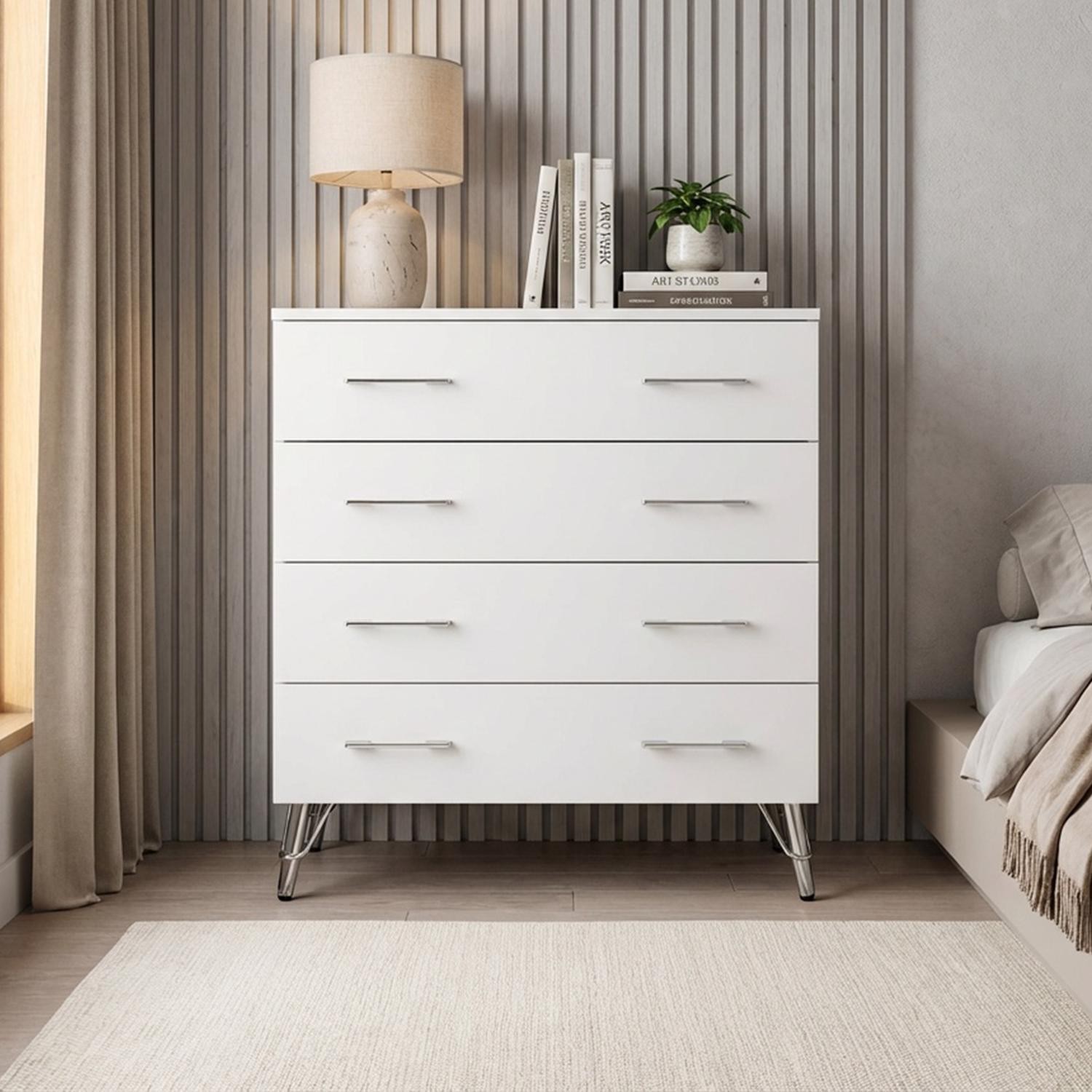 Matt White 4 Drawer Chest Of Drawers Pull Handles Bedroom Furniture Deep Design