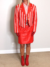Womens Leather Skirt Suit Jacket Red L/10 SOF...