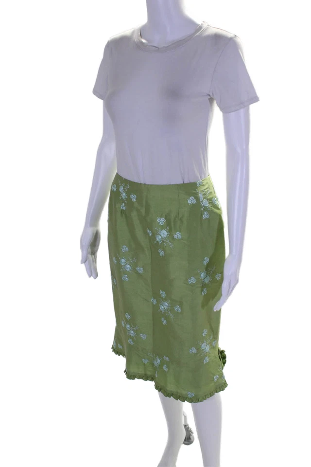 Falda Nanette Lepore Mujer Texturizada Plisada Retazos Cremallera Volantes Talla Verde Foto 2 de 4