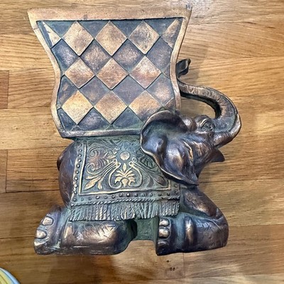 Vintage Style Bronze Colored  Elephant Planter Decorative Basket Animal Statue