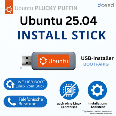 Ubuntu 25.04 ''Plucky Puffin'' Linux LIVE USB Boot- & Installations-Stick 64-Bit