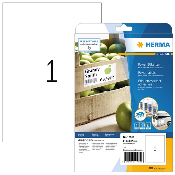 Herma Power Etiketten Special, 210 X 297 Mm, Weiß 1 Bis 40 Stk Spare Bis 47%-image