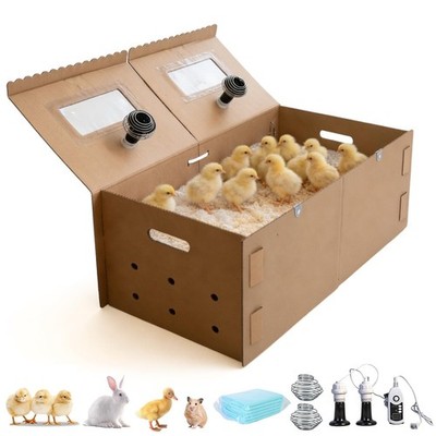 Extra Large 33'' Chick Brooder Box for 40 Chicks, Dual 75W Heat Lamps, Adjustable
