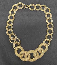 Vintage Heavy Chain Necklace Gold Tone Textured Open Link Chunky Statement