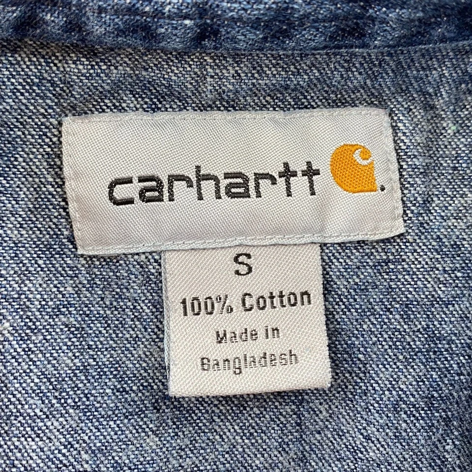 Camisa jeans masculina vintage Carhartt pequena pressão azul pérola manga longa faroeste - Imagem 3 de 4