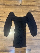 Fashion Women’s Black Solid Square Neck Long Sleeve Ruched Mini Bodycon M