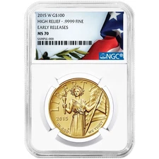 2015-W $100 Gold American Liberty High Relief NGC MS70 ER Continental Flag Label
