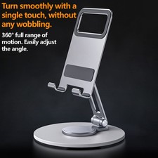 Adjustable Phone Tablet Stand for Desk 360  Rotatable Metal Phone Holder Silver