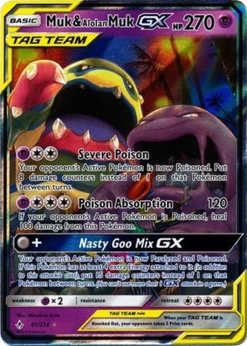 Lightly Played Muk & Alolan Muk Tag Team GX - 61/214 - Ultra Rare Pokemon Unbrok