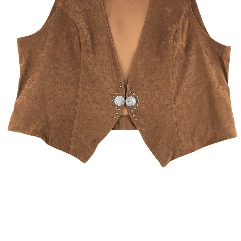 全新 Frontier 女式 2X 码背心复古棕色人造麂皮绒西部夹克  — 第 3/4 张图片