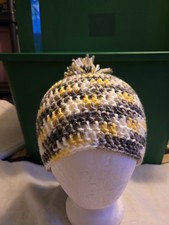 Unisex Crochet Beanie. Multi Grey Stripes. Soft And Stretchy. USA Made