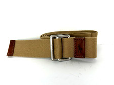 Polo Ralph Lauren Fabric Leather Trim Belt Mens 38 Tan Brown Silver Ton Buckle