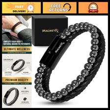 Magnetic Hematite Leather Bracelet - Max Strength Natural Stone Beaded Jewelry