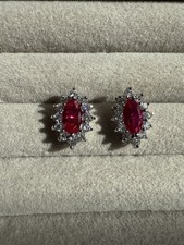 2CT Lab Grown Pigeons Blood Ruby 925 Sterling Silver Sub Earrings 18K Finished