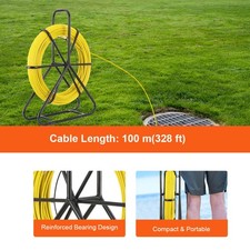 Fish Tape Puller Fiberglass 6mm�100m Reel Wire Cable Running Rod Fishtape Puller