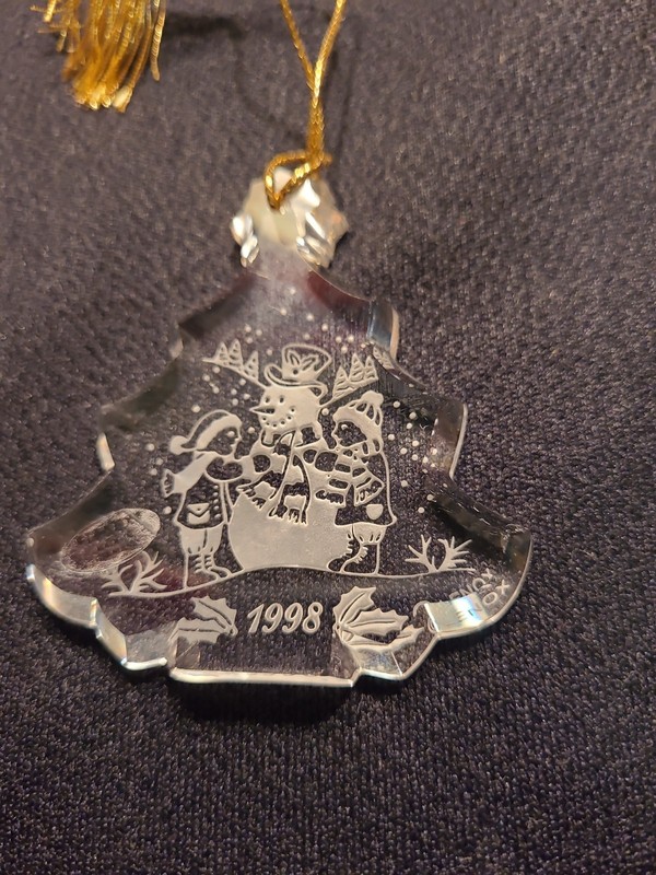 Lenox China 1998 SNOWMAN & Friends Crystal Xmas Tree Ornament
