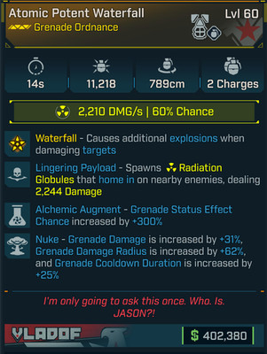 Borderlands 4 ATOMIC POTENT WATERFALL GRENADE RADIATION LINGERING ALCHEMIC NUKE