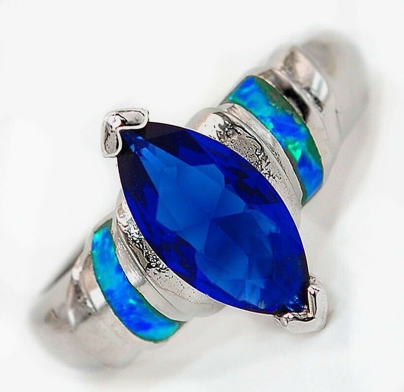  Australian Opal Inlay 925 Solid Genuine Sterling Silver Ring Sz 8 AT2